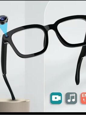 Wireless Smart Video Glasses in Black with Built-In Camera